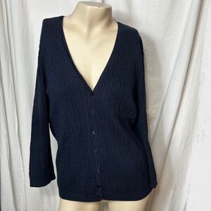 Jean Pierre petite large navy blue women’s cardigan